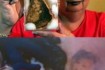 Top: Diana Duyser shows her famous grilled cheese. Bottom: Kat Von D tattooing the miraculous image.